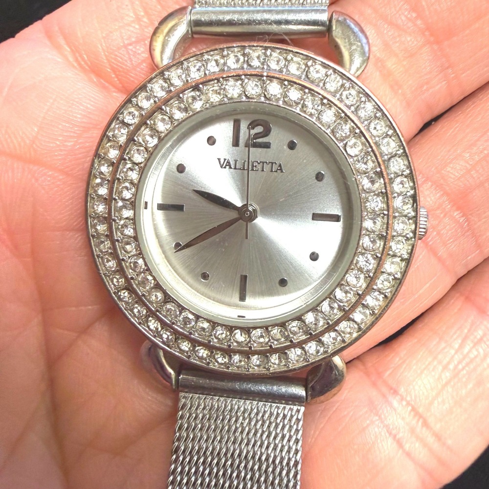 Valletta Watch Quartz Crystal Accent On Stainless Band WORKS